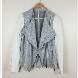 NWT Truth And Pride Gray Knit Cream Leather Moto vintage Jacket Women's